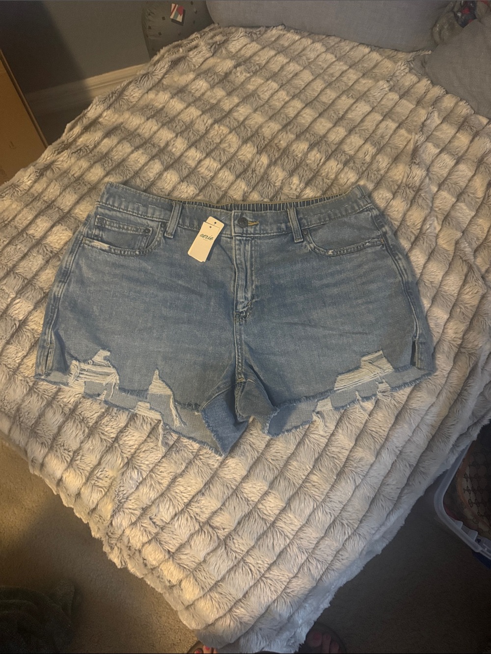 aerie Light Blue Distressed Denim Shorts
